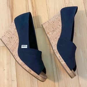 Toms Black Wedges, size 10